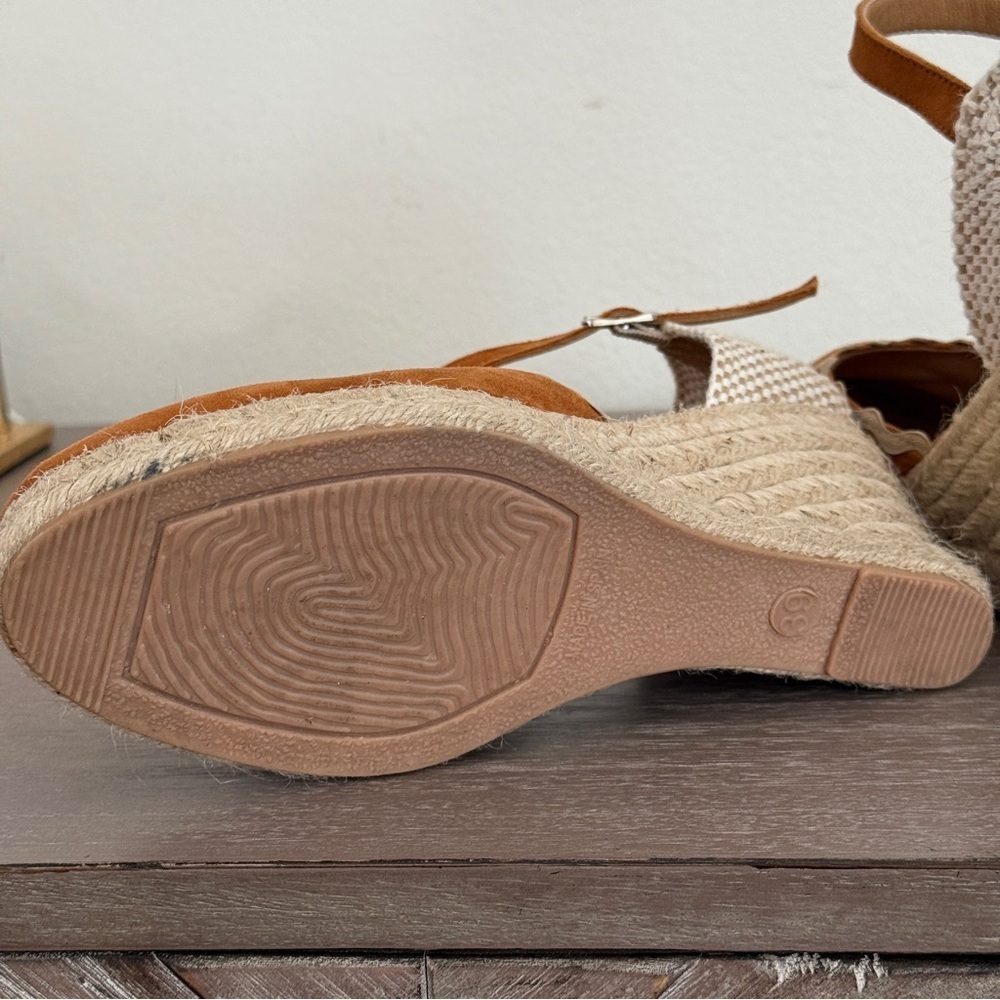 Paseart Women’s Beige Suede Espadrille Shoes Sz 8.5 (Euro 39) Wedge Ankle Strap - Picture 7 of 11